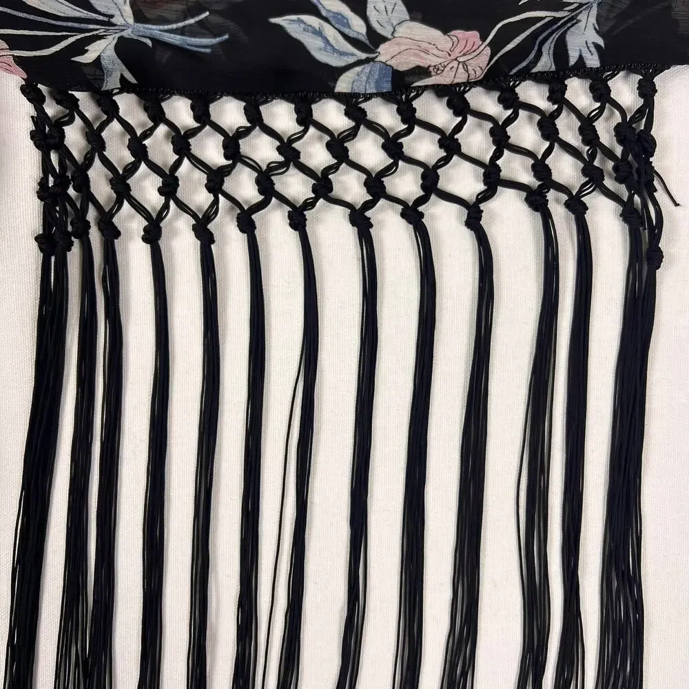 Torrid Fringe Kimono 3/4 Plus Size Sheer Floral Boho Shawl Wrap Festival Wedding - Picture 5 of 13